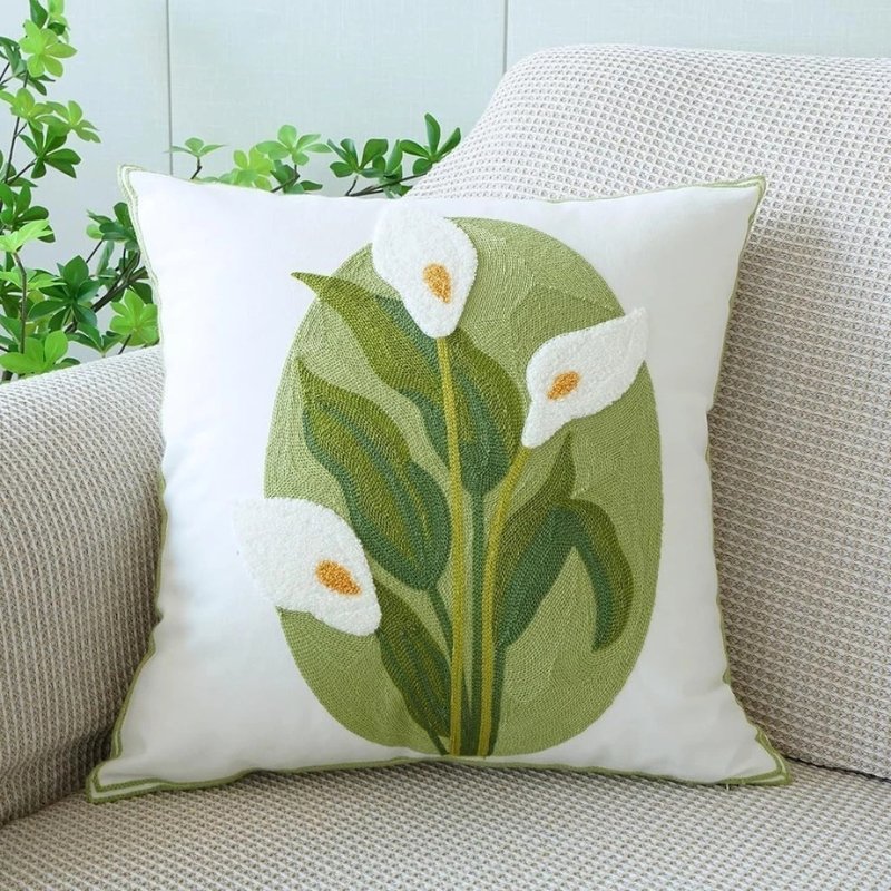 Embroidered Flower Cushion Cover